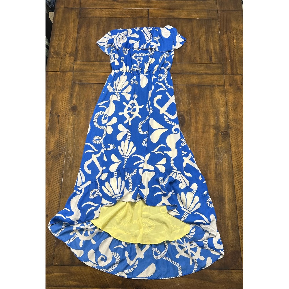 Lilly Pulitzer Strapless High-Low Nautical Anchor Dress Blue White Small - Picture 3 of 11